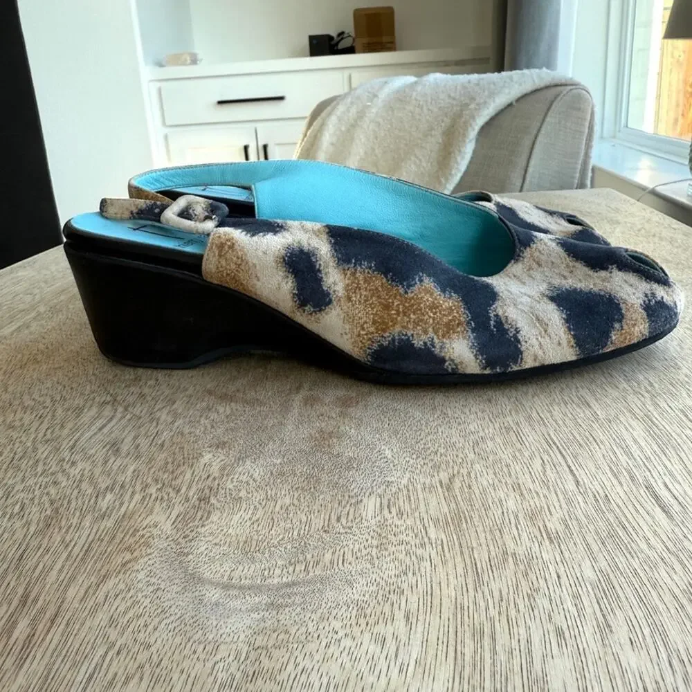Thierry Rabotin Leopard Print Slingback Wedge‎ Heels Size 39 Animal Print
